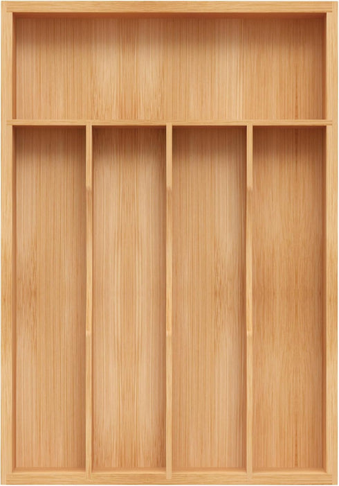 Bamboo Silverware Organizer, Kitchen Drawer Utensil Holder, Cutlery Tray with Grooved Drawer Dividers