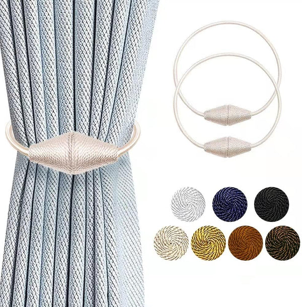 Magnetic Curtain Tiebacks with Larger Magnet, 2 Pack 18in Decorative Holdbacks for Indoor & Outdoor Curtains (Beige)