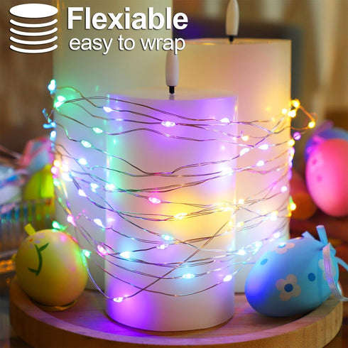 YAOZHOU 2 Pack 33FT 100 Easter Decorations Pastel Fairy String Lights Indoor, Battery Operated Powered with Timer