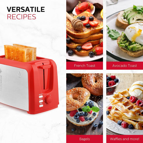 Holstein Housewares 2-Slice Toaster - 7 Browning Control Settings, Red/Stainless Steel, Great for Toasting Bread