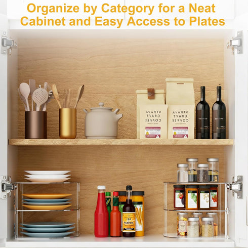 Countertop Acrylic Plate Organizer for Cabinet Kitchen Corner Clear Cabinet Organizer for Paper Plate and Bowl Dishes