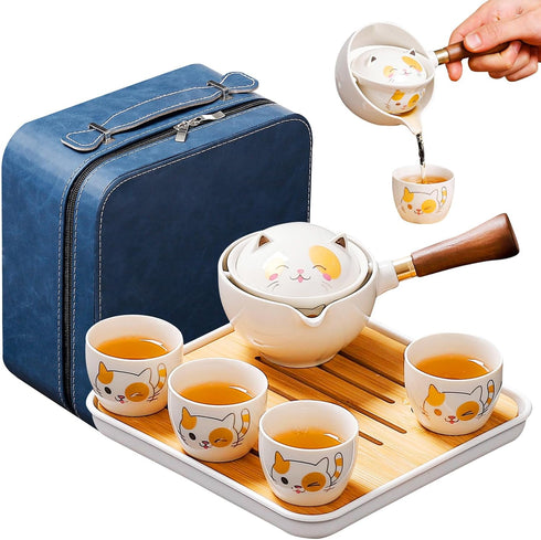 Chinese Tea Set Gongfu Tea set, Portable Teapot Set with 360 Rotation