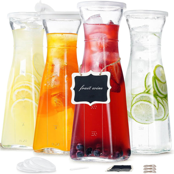 Ritayedet Glass Carafe, 1 Liter Carafe for Mimosa Bar, 4 Pcs, Square