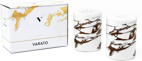Modern Gold Ceramic Salt and Pepper Shaker Set with Lids