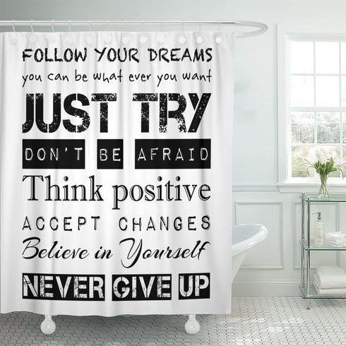 Emvency Inspirational Shower Curtain - Positive Quotes for Kids Boys, Waterproof Polyester Fabric 72 x 72 inches
