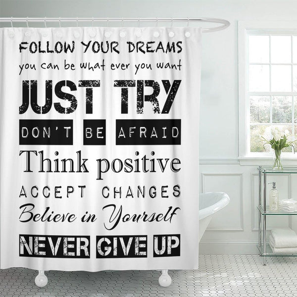 Emvency Inspirational Shower Curtain - Positive Quotes for Kids Boys, Waterproof Polyester Fabric 72 x 72 inches