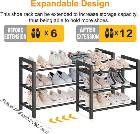 3-Tier Closet, Detsuk Expandable Shoe Rack Adjustable Heavy-Duty Metal Shoe Organizer Shelf for Entryway, Mudroom