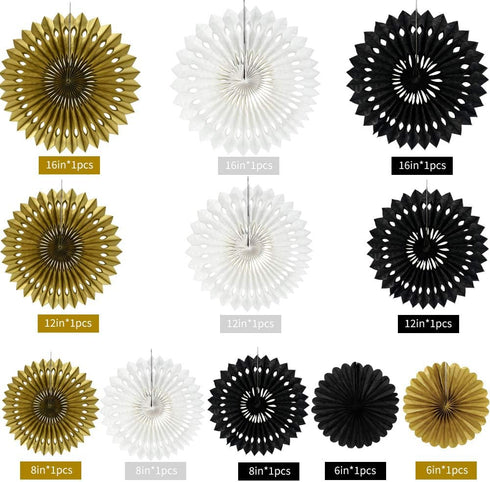 BEISHIDA Black Gold White Hanging Honeycomb Round Paper Fans Decoration Set for New Year Baby Shower