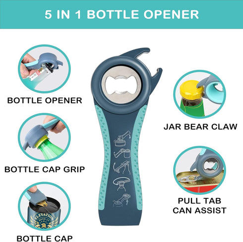 Jar Opener for Weak Hands, 5 in 1 Multi Function Lid Opener for Arthritic Hands, Blue
