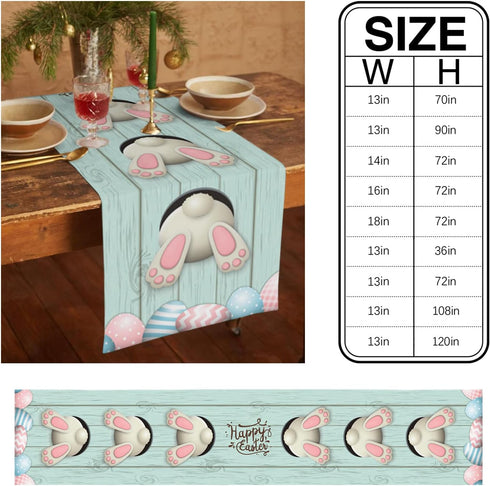 Easter Cotton Linen Table Runner, Bunny Tail Easter Eggs Rabbit Spring Flowers for Dinning Table Decor
