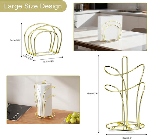 Countertop, 4 Set, SZQINJI Paper Towel Holder Gold Paper Towel Roll Holder with Weighted Base Suction Cups and Paper