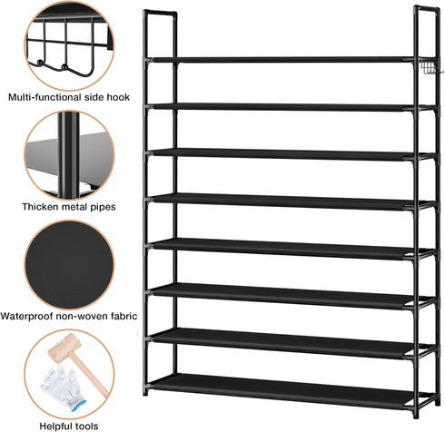 8 33.3in 11.2in 55.7in 32-40 OYREL Tier Shoe Organizer, Wide x Deep x Tall, Black Metal and Plastic Shoe Rack, Holds up