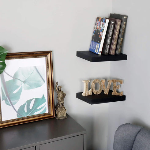 Set 2 8" 10 inch) WELLAND of Floating Shelves Wall Mounted Shelf, for Home Decor with Deep (Black