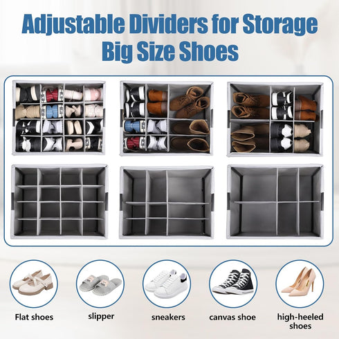 Closet, 16-32 HOUSE AGAIN Shoe Organizer for Foldable Shoe Storage Organizer Box with Wheels and Adjustable Dividers