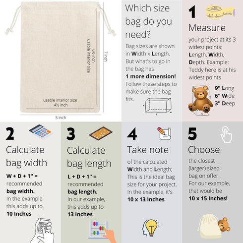 DR Cotton Muslin Drawstring Bags, 5×7 Inch, 12-Pack, Unbleached Reusable Favor Pouches