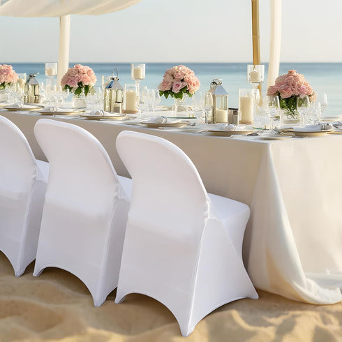 6 PCS White Spandex Folding Chair Covers, Upgraded Universal Fitted Chair Slipcovers Protector for Wedding, Banquet