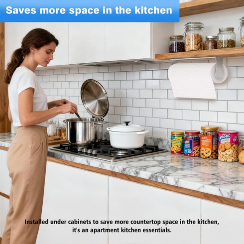 Counter Paper Towel Holder Under Cabinet, Stainless Steel, Silver, Adhesive & Wall Mount, Under Paper Towel Rack