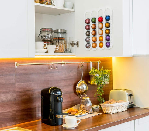 Demi's Home Adhesive Coffee Pod Holder for Nespresso Vertuo Capsules, White, Suitable for Mounting Inside/Under Cabinet