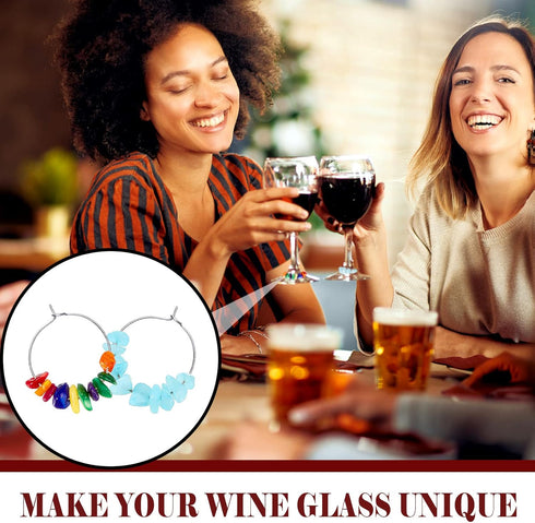 Leinuosen 24 Pcs Wine Glass Charms for Valentines Gift, Gemstone Beads Wine Markers for Party Favors