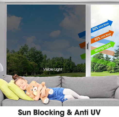Coavas One Way Window Privacy Film, Heat Blocking Window Tint for Home, Non-Adhesive Anti-UV Covering