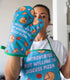 Introverted But Willing to Discuss Pizza Funny Graphic Kitchen Accessories, Cool Food Novelty Cookware Blue Oven Mitt