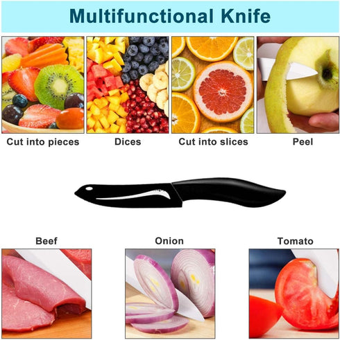 Paring Knife with Large Handle, Super Sharp 4 Inch Ceramic Blade, Rust Proof Stain Resistant, ABS Handle, Black