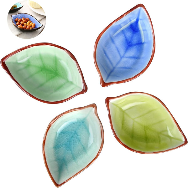4 Pack Assorted Color Charcuterie Bowls, Cute Leaf Shape Small Sauce Bowls for Sushi Appetizer, Oil, Vinegar