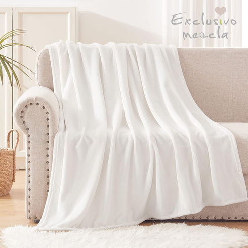 Exclusivo Mezcla Fleece Throw Blanket for Couch - 300GSM Super Soft and Warm, Pure White Cozy Plush Blanket, 50x60