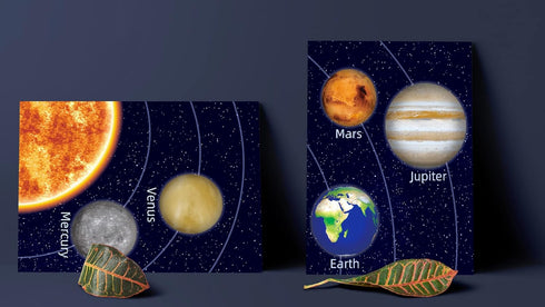 Set 3 (12X16inch) KAIRNE Boys Space Room Decor Framed Outer Space Wall Art of Kids Picture Planets Pictures Solar
