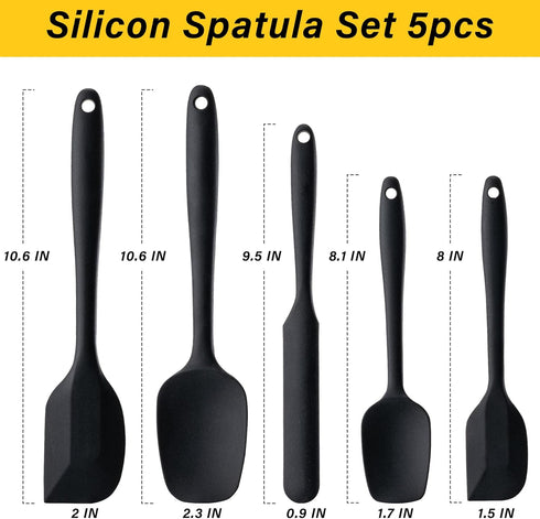 Silicone Spatula Set, 5 Piece Food Grade Rubber Spatulas for Baking, Cooking, and Mixing High Heat Resistant Non Stick Dishwasher Safe BPA-Free (Black) by Hoewina