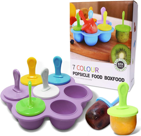 Silicone Popsicle Molds, 7-cavity DIY Ice Pop Mold with Colorful Sticks for Non-Stick Cake Molds (Purple)