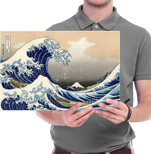 Wieco Art Great Wave of Kanagawa Canvas Prints, Stretched and Framed Modern Artwork for Home Office Decor