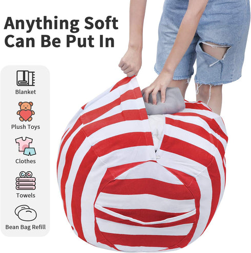 24" Miaowater Stuffed Animal Storage Bean Bag Chair Cover, Cotton Canvas Beanbag with Zipper for Organizing Kid's