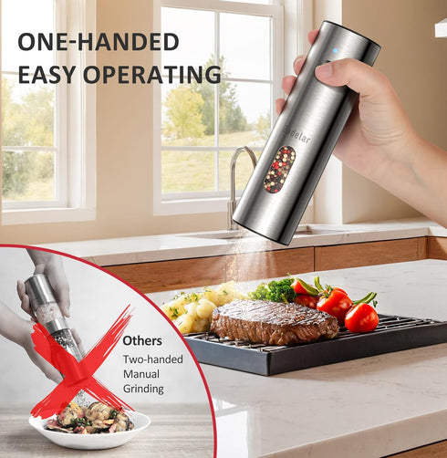 Set Salt and Pepper Grinder Electric,Rechargeable Salt and Pepper Shakers Stainless Steel with USB C Dual Charging