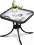 VINGLI Outdoor Side Table, 18" Patio Table Steel Frame Tempered Glass Top,