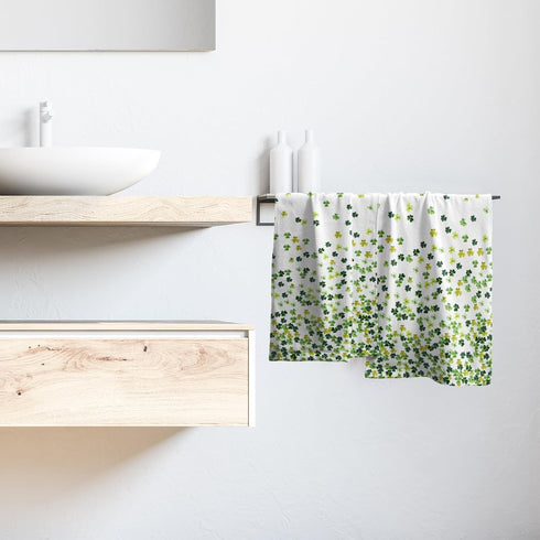 Mweet Set 2, Green Clover Shamrocks Hand Towels of Irish Lucky St. Patrick's Day Microfiber Absorbent Kitchen Bathroom