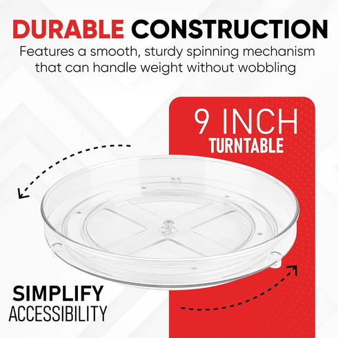 Clear Lazy Susan Organizer - 4PK, 9 Inch Turntable Organizer for Kitchen, Pantry, Fridge & Bathroom