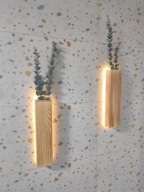Comtelek Artificial Eucalyptus with LED Lights Wall Planters Rustic Wall Decor with Lights Wall Sconces Fake Vines