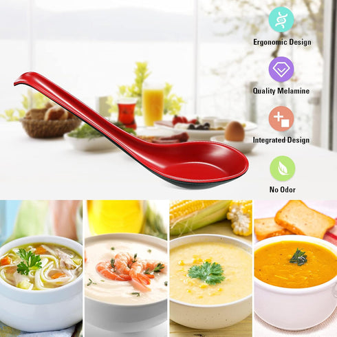 12 Pcs Asian Soup Spoons, Hook Soba Noodle Ramen Spoon for Home Kitchen Restaurant Tableware