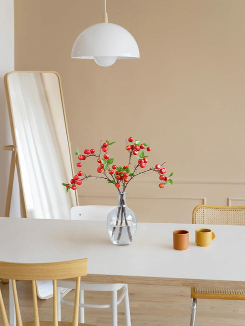 Forlaoers 4Pcs 21.6 Inch Realistic Red Artificial Berry with Stem Fake Berries Faux Fruits for Home Decor Room Table