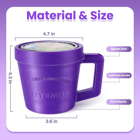 FIYEMNI 16oz 3D Ice Cream Pint Holder, with Antifreeze Handle & Spoon Slot, Ice Cream Pint Insulated Sleeve Containers
