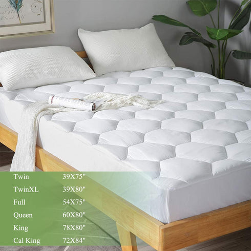 King Mattress Pad, 8-21" Deep Pocket Protector, Ultra Soft Quilted Fitted Topper Cover for Dorm Home Hotel