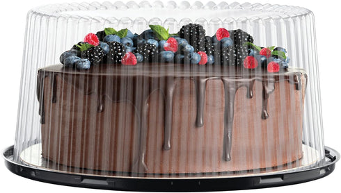 9" Plastic Disposable Cake Containers with Dome Lids and Cake Boards - 3 Round Carriers for Transport