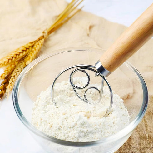 2-Pack Danish Dough Whisk, Dough Whisk/Bread Whisk Sourdough Bread Baking Supplies for Cake Bread Pizza Pastry Biscuits, Wooden Hand Stainless Steel Ring Sourdough Baking Dough Mixer by Crpzszshtp
