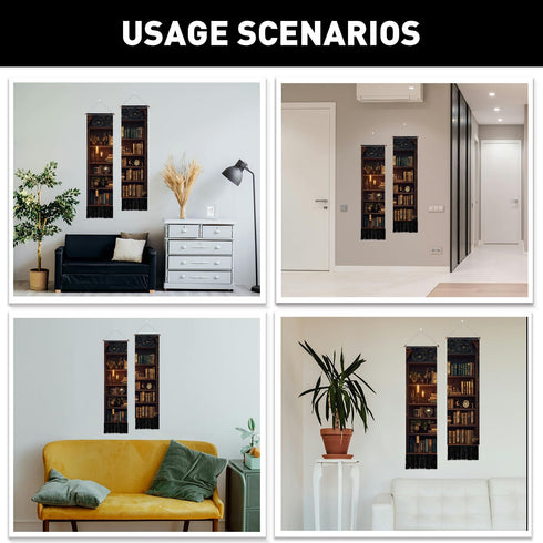 2 Pack 46" 13" PLIGREAT Vintage Bookshelf Tapestry with Tassel Classic Library Wall Tapestry Vertical Wall Hanging