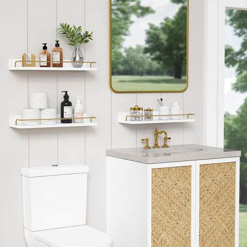Set 3, Forbena Gold Floating Shelves for Wall Decor of Bathroom Shelves Over Toilet, Modern Display Wall Shelf