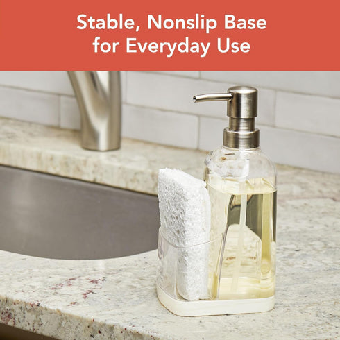 Spectrum Cora Kitchen Soap Dispenser with Sponge Holder for Kitchen Sink Organization, Easy to Clean Soap Pump Sponge