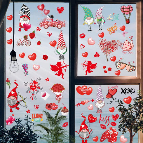 Valentine's Day Window Clings Decorations, 9 Sheets Window Stickers for Home, Office, Love Heart Decals