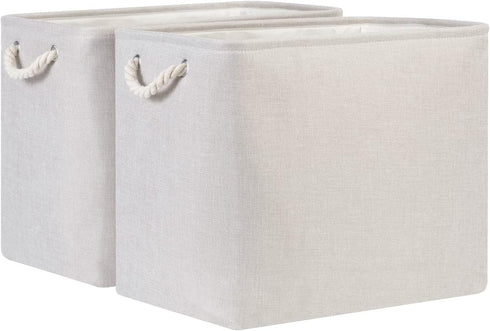 Bidtakay Fabric Beige Baskets, Extra Large Organization Baskets for Clothes, Set of 2 Collapsible Storage Bins