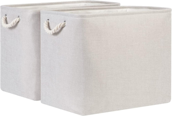 Bidtakay Fabric Beige Baskets, Extra Large Organization Baskets for Clothes, Set of 2 Collapsible Storage Bins